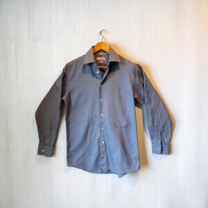 Richard James Mayfair Shirt Mens Small Blue Herringbone Pure Cotton Classic Sz15
